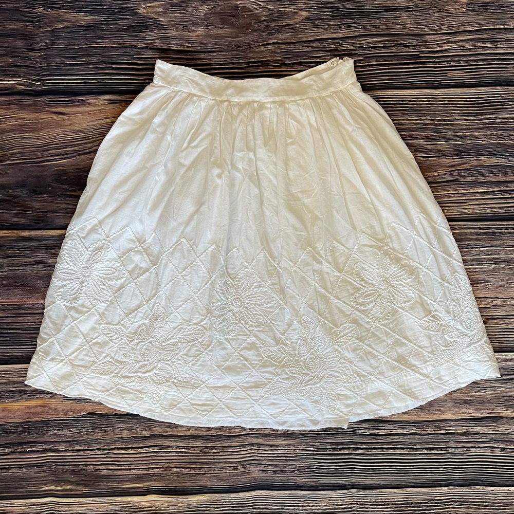Floreat Anthropologie White Skirt Full A-line Embroidered Womens Size 0